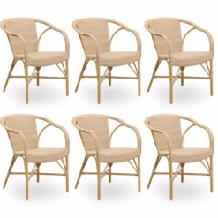 Casa Padrino Luxus Garten Stuhl 6er Set mit Armlehnen Beige - Garten & Terrassen Möbel