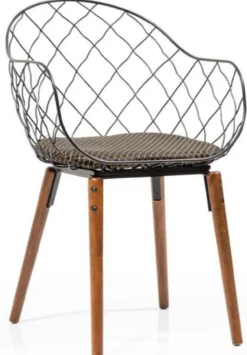 Casa Padrino Luxus Gartenstuhl Set Schwarz / Gold / Grau / Braun 40 x 40 x H. 81 cm - Moderne Gartenstühle mit Armlehnen - Garten & Gastronomie Möbel