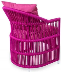 Casa Padrino Luxus Gartenstuhl mit Armlehnen Lila 56 x 56 x H. 82 cm - Handgewebter wetterbeständiger Esszimmerstuhl - Garten Terrassen Stuhl Möbel - Luxus Qualität