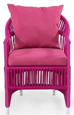 Casa Padrino Luxus Gartenstuhl mit Armlehnen Lila 56 x 56 x H. 82 cm - Handgewebter wetterbeständiger Esszimmerstuhl - Garten Terrassen Stuhl Möbel - Luxus Qualität