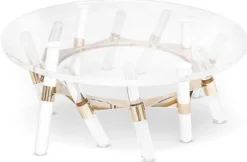 Casa Padrino Luxus Gartentisch Gold Ø 85 x H. 38,5 cm - Runder Wetterbeständiger Acryl Couchtisch - Garten Möbel - Hotel Möbel - Luxus Qualität