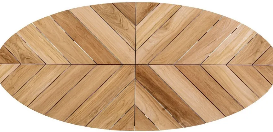 Casa Padrino Luxus Gartentisch Naturfarben / Weiß 240 x 110 x H. 77 cm - Ovaler Esstisch mit Teakholz Tischplatte - Garten & Terrassen Tisch - Luxus Garten & Terrassen Möbel