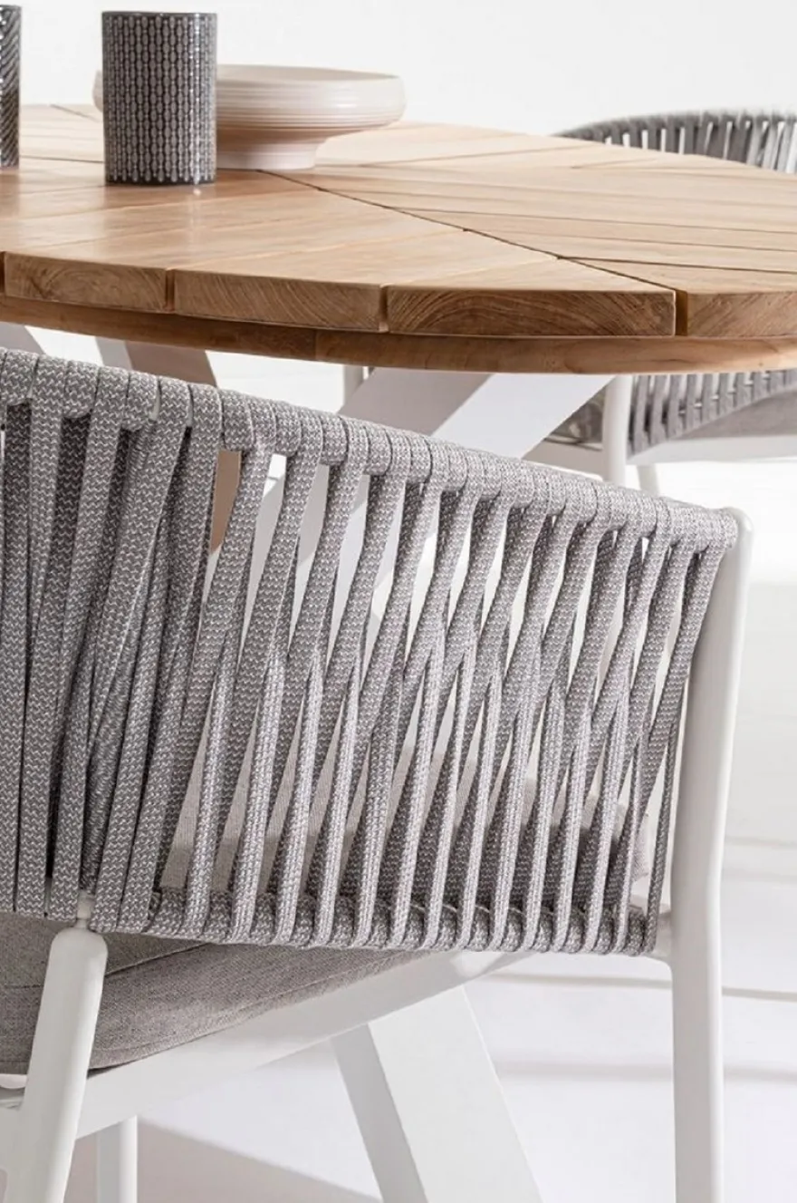 Casa Padrino Luxus Gartentisch Naturfarben / Weiß 240 x 110 x H. 77 cm - Ovaler Esstisch mit Teakholz Tischplatte - Garten & Terrassen Tisch - Luxus Garten & Terrassen Möbel