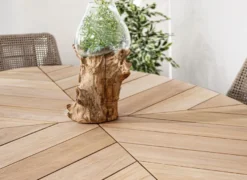 Casa Padrino Luxus Gartentisch Naturfarben / Weiß 240 x 110 x H. 77 cm - Ovaler Esstisch mit Teakholz Tischplatte - Garten & Terrassen Tisch - Luxus Garten & Terrassen Möbel