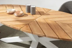 Casa Padrino Luxus Gartentisch Naturfarben / Weiß 240 x 110 x H. 77 cm - Ovaler Esstisch mit Teakholz Tischplatte - Garten & Terrassen Tisch - Luxus Garten & Terrassen Möbel
