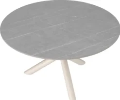 Casa Padrino Luxus Gartentisch Grau / Sandfarben Ø 130 x H. 74,5 cm - Runder Garten Esstisch mit Keramik Tischplatte - Garten & Terrassen Möbel - Luxus Outdoor Möbel