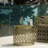 Casa Padrino Luxus Gartentisch Gold Ø 60 x H. 50 cm - Runder handgefertigter Aluminium Tisch - Garten Tisch - Terrassen Tisch - Hotel Möbel - Luxus Qualität