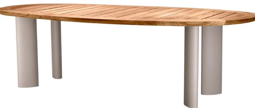 Casa Padrino Luxus Gartentisch Naturfarben / Sandfarben 258,5 x 110 x H. 76 cm - Garten Esstisch mit Teakholz Tischplatte und Aluminium Beinen - Garten & Terrassen Möbel - Luxus Qualität