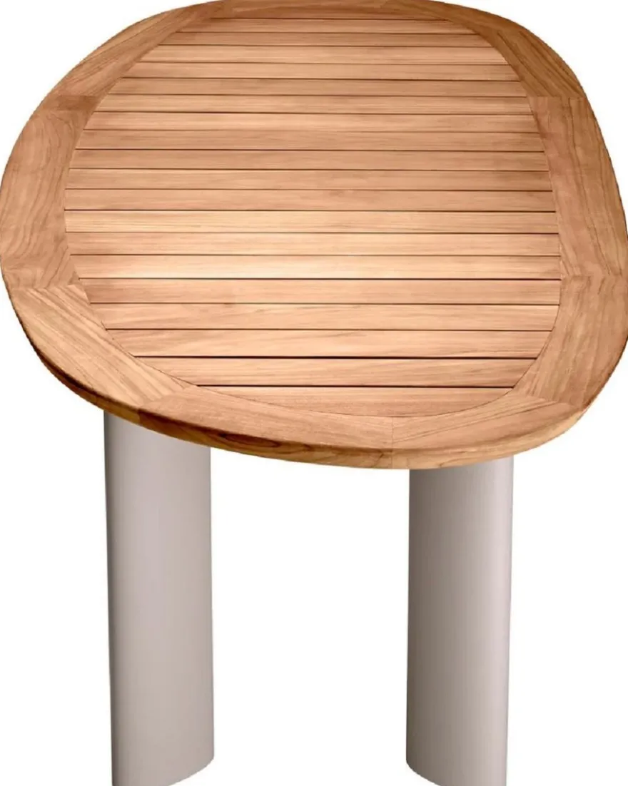 Casa Padrino Luxus Gartentisch Naturfarben / Sandfarben 258,5 x 110 x H. 76 cm - Garten Esstisch mit Teakholz Tischplatte und Aluminium Beinen - Garten & Terrassen Möbel - Luxus Qualität