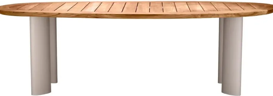 Casa Padrino Luxus Gartentisch Naturfarben / Sandfarben 258,5 x 110 x H. 76 cm - Garten Esstisch mit Teakholz Tischplatte und Aluminium Beinen - Garten & Terrassen Möbel - Luxus Qualität
