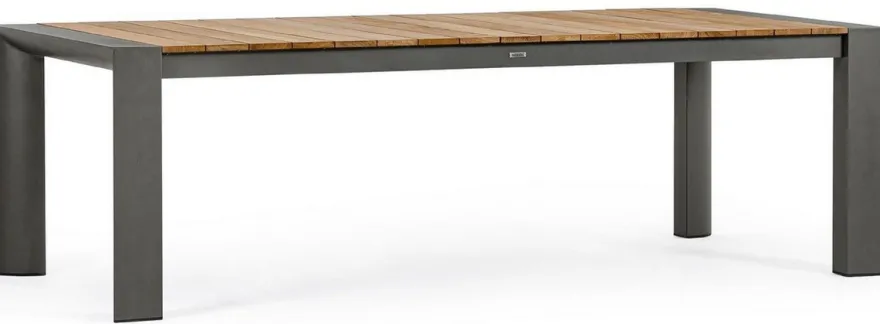 Casa Padrino Luxus Gartentisch Naturfarben / Grau 253-384 x 110 x H. 75 cm - Ausziehbarer Garten Esstisch mit Teakholz Tischplatte und Aluminium Beinen - Luxus Garten & Terrassen Möbel