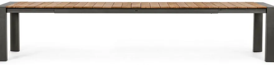 Casa Padrino Luxus Gartentisch Naturfarben / Grau 253-384 x 110 x H. 75 cm - Ausziehbarer Garten Esstisch mit Teakholz Tischplatte und Aluminium Beinen - Luxus Garten & Terrassen Möbel