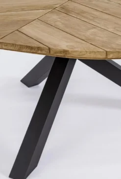Casa Padrino Luxus Gartentisch Naturfarben / Schwarz Ø 160 x H. 77 cm - Garten Esstisch mit Teakholz Tischplatte und Aluminium Beinen - Garten & Terrassen Tisch - Luxus Garten & Terrassen Möbel