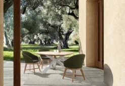 Casa Padrino Luxus Gartentisch Naturfarben / Weiß Ø 160 x H. 77 cm - Garten Esstisch mit Teakholz Tischplatte und Aluminium Beinen - Garten & Terrassen Tisch - Luxus Garten & Terrassen Möbel