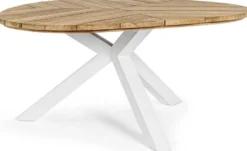 Casa Padrino Luxus Gartentisch Naturfarben / Weiß Ø 160 x H. 77 cm - Garten Esstisch mit Teakholz Tischplatte und Aluminium Beinen - Garten & Terrassen Tisch - Luxus Garten & Terrassen Möbel