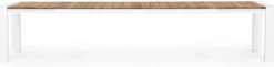 Casa Padrino Luxus Gartentisch Naturfarben / Weiß 253-384 x 110 x H. 75 cm - Ausziehbarer Garten Esstisch mit Teakholz Tischplatte und Aluminium Beinen - Luxus Garten & Terrassen Möbel