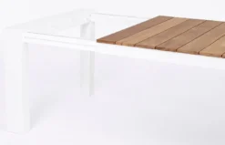 Casa Padrino Luxus Gartentisch Naturfarben / Weiß 253-384 x 110 x H. 75 cm - Ausziehbarer Garten Esstisch mit Teakholz Tischplatte und Aluminium Beinen - Luxus Garten & Terrassen Möbel