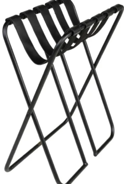 Casa Padrino Luxus Gepäckablage Schwarz 55 x 44 x H. 50 cm - Zusammenklappbarer Kofferständer mit pulverbeschichtetem Stahl und Kunstleder - Hotel Accessoires