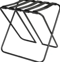 Casa Padrino Luxus Gepäckablage Schwarz 55 x 44 x H. 50 cm - Zusammenklappbarer Kofferständer mit pulverbeschichtetem Stahl und Kunstleder - Hotel Accessoires