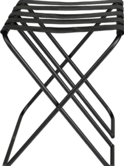 Casa Padrino Luxus Gepäckablage Schwarz 55 x 44 x H. 50 cm - Zusammenklappbarer Kofferständer mit pulverbeschichtetem Stahl und Kunstleder - Hotel Accessoires