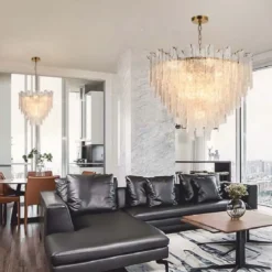 Casa Padrino Luxus Glas Kronleuchter Messing Ø 52 cm - Hotel & Wohnzimmer Kronleuchter