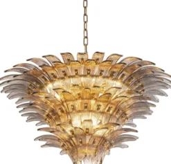 Casa Padrino Luxus Glas Kronleuchter Messing / Grau Ø 80 x H. 41 cm - Runder Hotel & Restaurant Kronleuchter - Luxus Qualität