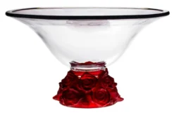 Casa Padrino Luxus Glasschale Kristallglas mit roten Rosen Ø 35.5 x H. 20 cm - Runde Obstschale - Deko Schale - Luxus Kollektion