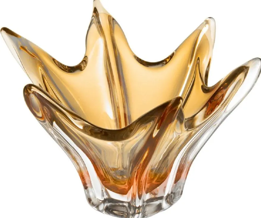 Casa Padrino Luxus Glas Schüssel Gelb Ø 36,5 x H. 22,5 cm - Deko Schale aus mundgeblasenem Glas - Deko Accessoires - Luxus Qualität