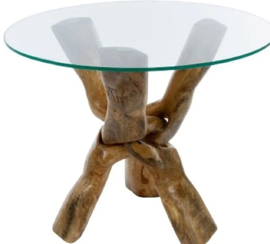 Casa Padrino Luxus Glastisch Braun Ø 60 x H. 48 cm - Dreibeiniger Runder Wohnzimmertisch