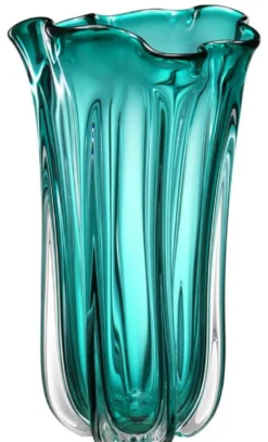 Casa Padrino Luxus Glas Vase / Blumenvase Türkis Ø 19 x H. 34 cm - Deko Accessoires