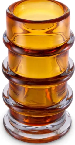 Casa Padrino Luxus Glas Vase Bernstein Ø 16 x H. 29,5 cm - Mundgeblasene Blumenvase - Runde Deko Blumenvase - Deko Accessoires - Deko Glas Vasen - Luxus Accessoires