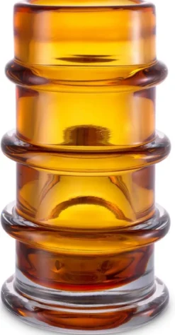 Casa Padrino Luxus Glas Vase Bernstein Ø 16 x H. 29,5 cm - Mundgeblasene Blumenvase - Runde Deko Blumenvase - Deko Accessoires - Deko Glas Vasen - Luxus Accessoires