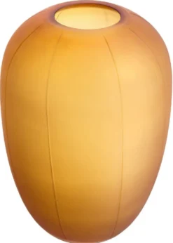 Casa Padrino Luxus Glas Vase Bernstein Ø 24 x H. 35 cm - Mundgeblasene Blumenvase - Runde Deko Blumenvase - Deko Accessoires - Deko Glas Vasen - Luxus Accessoires