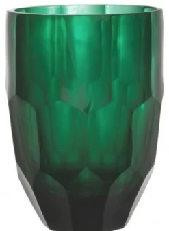 Casa Padrino Luxus Glas Vase Grün Ø 18 x H. 24 cm - Mundgeblasene Blumenvase - Runde Deko Blumenvase - Deko Accessoires - Deko Glas Vasen - Luxus Accessoires