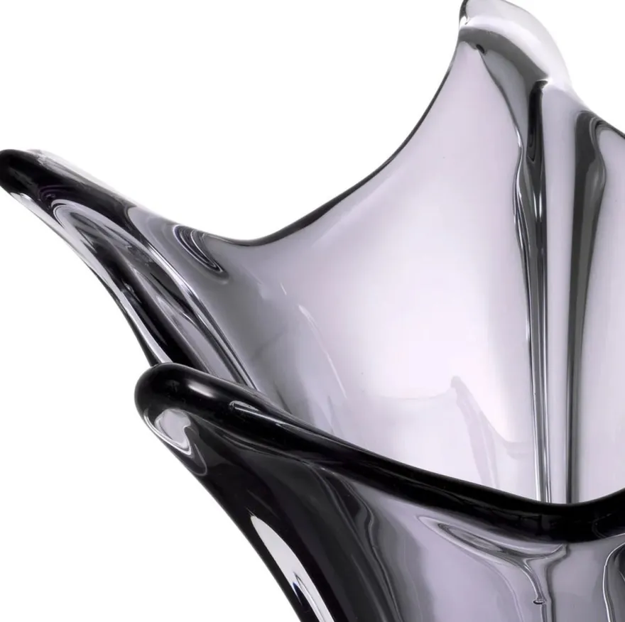 Casa Padrino Luxus Glas Vase Grau Ø 32 x H. 35 cm - Mundgeblasene Blumenvase - Deko Blumenvase - Deko Accessoires - Deko Glas Vasen - Luxus Accessoires