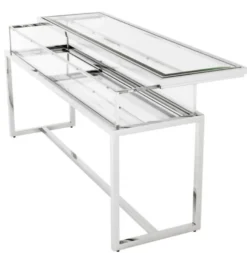 Casa Padrino Luxus Glas Vitrine Edelstahl Poliert Silber B 160 x T 45 x H 77 cm - Art Deco Konsole und Ladeneinrichtung