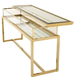 Casa Padrino Luxus Glas Vitrine Edelstahl Gold B 160 x T 45 x H 77 cm Konsole Ladeneinrichtung - Art Deco Möbel