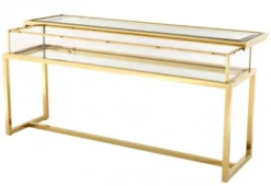 Casa Padrino Luxus Glas Vitrine Edelstahl Gold B 160 x T 45 x H 77 cm Konsole Ladeneinrichtung - Art Deco Möbel
