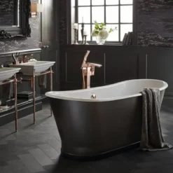 Casa Padrino Luxus Gusseisen Badewanne Carbonfarben / Weiß 170 x 68 x H. 69.5 cm - Gebogene freistehende Badewanne - Barock & Jugendstil Badezimmer Möbel