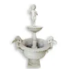 Casa Padrino Luxus Gusseisen Gartenbrunnen Putto mit Engeln Antikweiß 108 x 78 x H. 150 cm - Zweistöckiger Springbrunnen im Barockstil - Garten Deko