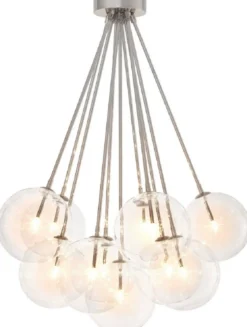 Casa Padrino Luxus Halogen Deckenleuchte Silber Ø 66 x H. 94,5 cm - Dimmbare Deckenlampe mit runden Glas Lampenschirmen - Luxus Qualität