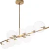 Casa Padrino Luxus Halogen Kronleuchter Antik Messing 177 x 56 x H. 88,5 cm - Wohnzimmer Kronleuchter mit runden Glas Lampenschirmen - Hotel Kronleuchter - Restaurant Kronleuchter
