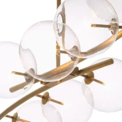 Casa Padrino Luxus Halogen Kronleuchter Antik Messing 177 x 56 x H. 88,5 cm - Wohnzimmer Kronleuchter mit runden Glas Lampenschirmen - Hotel Kronleuchter - Restaurant Kronleuchter