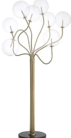 Casa Padrino Luxus Halogen Stehleuchte Antik Messingfarben / Schwarz Ø 70 x H. 170 cm - Dimmbare Metall Stehlampe mit runden Glas Lampenschirmen und Marmorfuß - Luxus Kollektion