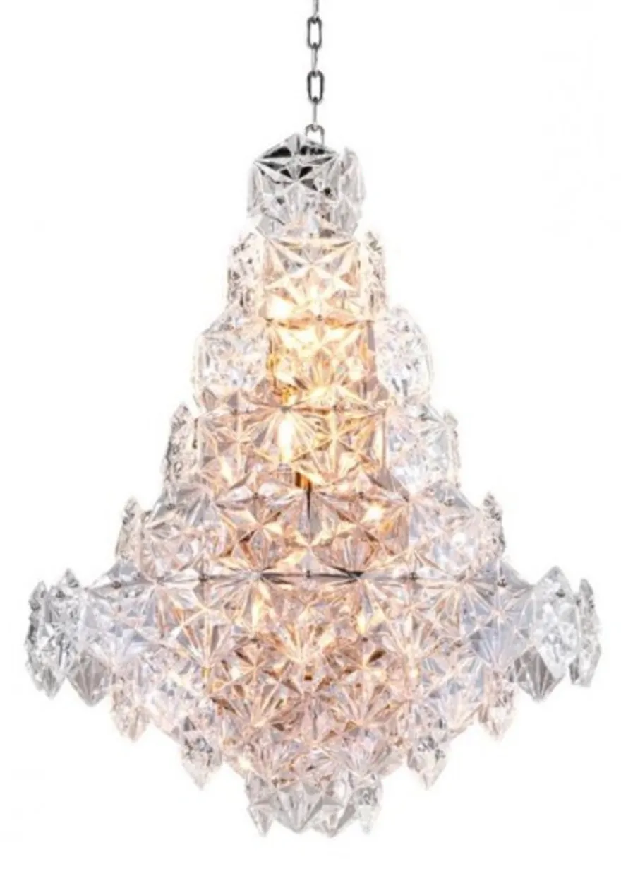 Casa Padrino Luxus Hängeleuchte im Barockstil - Metall, Glas, Nickel, Ø 60 x H 76 cm