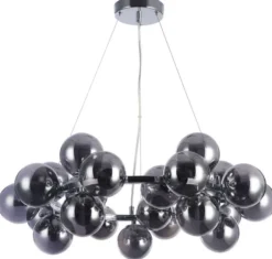 Casa Padrino Luxus Hängeleuchte rund Silber / Schwarz Ø 69 x H. 23,8 cm - Moderne Deckenlampe mit 25 kugelförmigen Glasschirmen