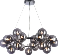 Casa Padrino Luxus Hängeleuchte rund Silber / Schwarz Ø 69 x H. 23,8 cm - Moderne Deckenlampe mit 25 kugelförmigen Glasschirmen