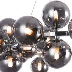 Casa Padrino Luxus Hängeleuchte rund Silber / Schwarz Ø 69 x H. 23,8 cm - Moderne Deckenlampe mit 25 kugelförmigen Glasschirmen