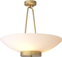Casa Padrino Luxus Hängeleuchte Antik Messingfarben / Weiß Ø 59 x H. 52 cm - Runde Stahl Hängelampe mit Glas Lampenschirm - Luxus Kollektion