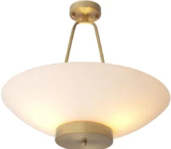 Casa Padrino Luxus Hängeleuchte Antik Messingfarben / Weiß Ø 59 x H. 52 cm - Runde Stahl Hängelampe mit Glas Lampenschirm - Luxus Kollektion
